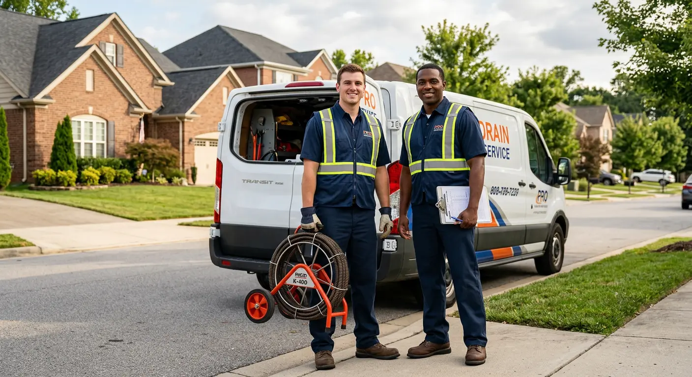 Sewer and drain service team with equipment ready for work in Davenport
